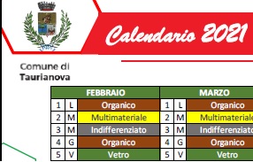 Calendario Raccolta differenziata anno 2021