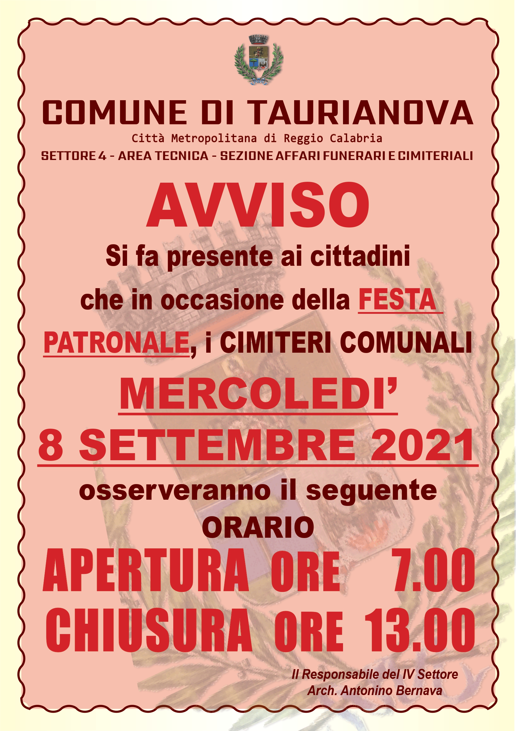Festività patronale - orario cimiteri